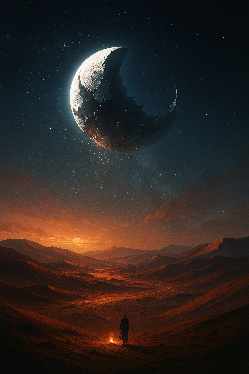 A shattered moon above the dunes