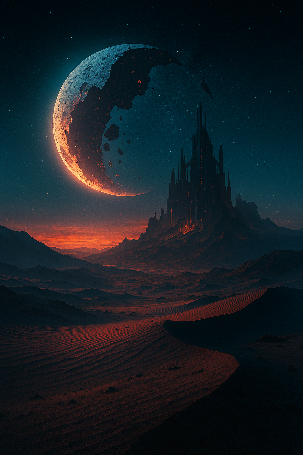 A citadel lit by violet runes